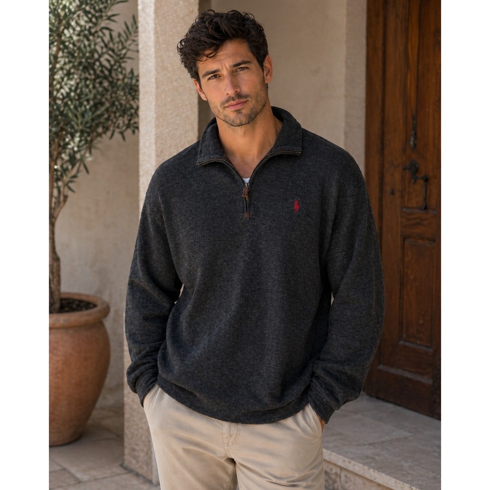 Polo Ralph Lauren Pullover Charcoal Heather Quarter Zip Big & Tall - 3XB